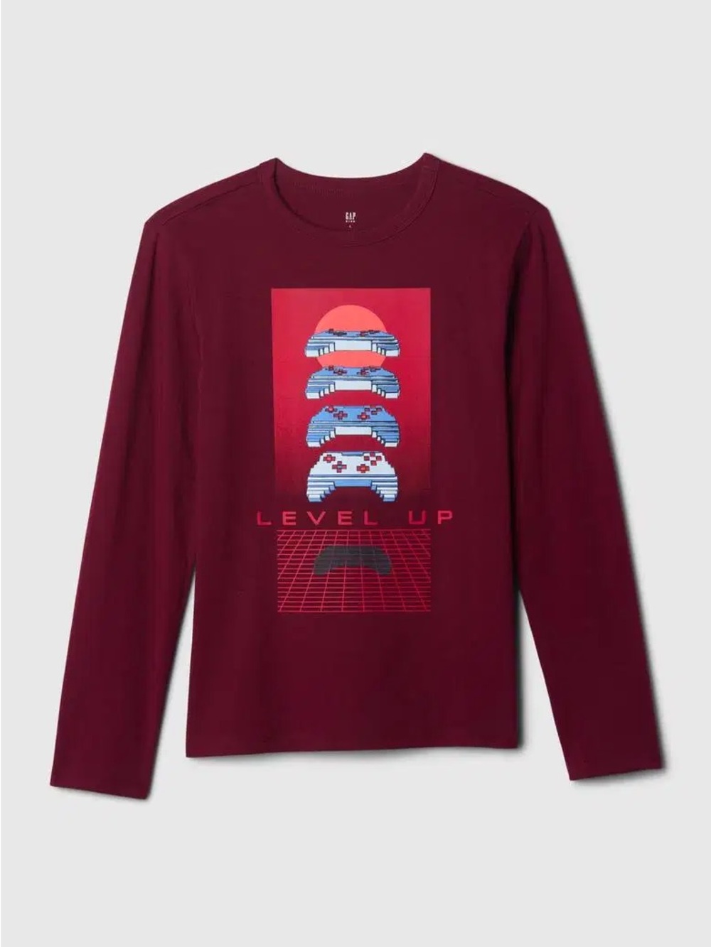 GAP Kids Long-Sleeve 'Level Up' Graphic Tee - Maroon & Blue